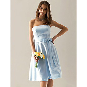 Clearance! A-line Strapless Knee-length Satin Bridesmaid/ Wedding Party Dress