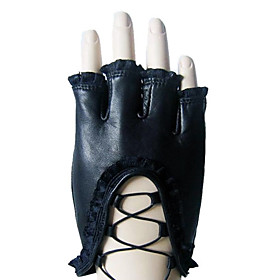 Unique Sheepskin Leather Half Finger Party/Evening Gloves
