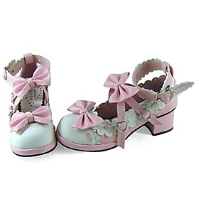 Handmade Pink PU Leather 4.5cm High Heel Sweet Lolita Shoes with Bow