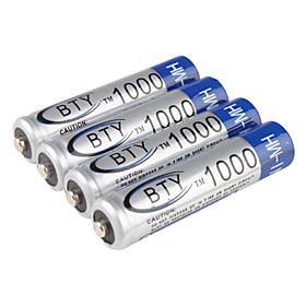 BTY Ni-MH AAA Rechargeable Battery (1.2v, 1000 mAh)