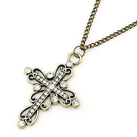 Silver Plated Cross Alloy Zircon Necklace