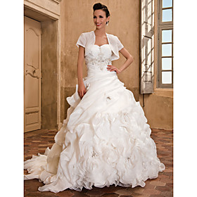 Ball Gown Sweetheart Strapless Chapel Train Organza Crystal Detailing Wedding Dress With A Wrap