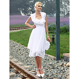 Sheath/ Column Halter Knee-length Chiffon Wedding Dress