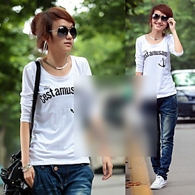Women's Letter Print Slim Round Collar T-shirt