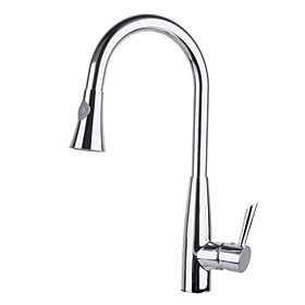 Contemporary Solid Brass Pull Out Kitchen Faucet-Chrome Finish