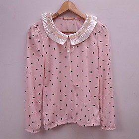Women's Polka Dots Lace Lovely Large Size Blouse Shirt