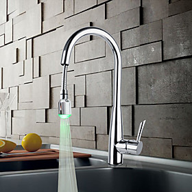 Solid Brass Chrome Finish Kitchen Faucet with Color Changing LED Light