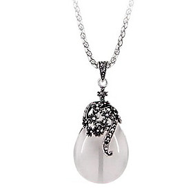 Gun Color Plated Cat's Eye Drop Necklace