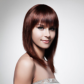 Capless Long 100% Human Hair Brown Straight Hair Wig