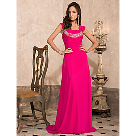 A-line Square Sweep/ Brush Train Chiffon Evening Dress