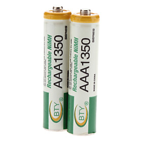 BTY AAA 1350mAh Rechargeable Ni-MH Batteries (1.2V, 2-Pack)