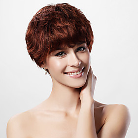 Capless Short 100% Human Hair Auburn Curly Hair Wig