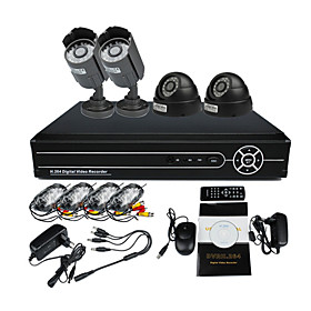 2 Outdoor And 2 Indoor Day Night CCTV Home Video Surveillance Security Camera Kit(4Ch D1,IR 10m)