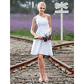 A-line One Shoulder Knee-length Taffeta Wedding Dress