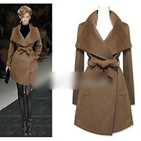 Lady Fashion Lapel Collar Long Coat