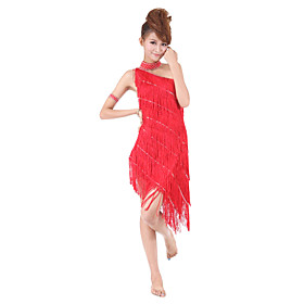 Dancewear One Shoulder Polyester with Tassels Performance Latin Dance Dress For Ladies More Colors