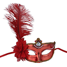 Red Feather And Flower Costumes Half-face Mask
