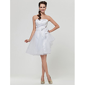 A-line Sweetheart Knee-length Satin And Organza Bridesmaid Dress
