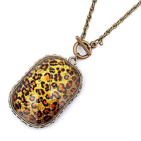 Rose Gold Color Plated Square Leopard Grain Alloy Gem Necklace