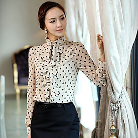 Stand Neck Polka Dots Blouse Shirt
