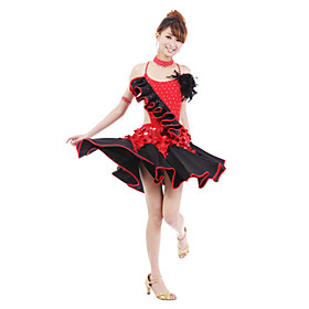 Performance Dancewear Polyester with Sequins Latin Dance Dress For Ladies More Colors