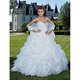 Ball Gown Sweetheart Strapless Chapel Train Organza Wedding Dress With A Wrap