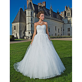 Ball Gown Sweetheart Strapless Chapel Train Tulle Wedding Dress