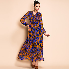 TS Colorful Geometric Pattern Long Sleeve Maxi Dress