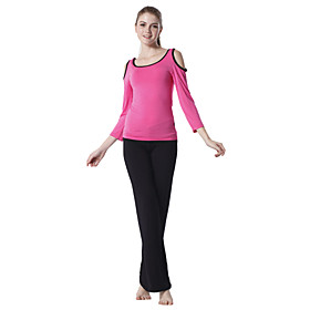 Japannes Cotton Long Sleeve Off-shoulder Sports Yoga Suit (Red Tops Black Pants)