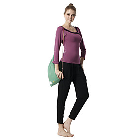 Environmental Protection Cotton Long Sleeve Simple Sports Yoga Suit (Red Tops Black Pants)