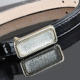 Women's Rectangle Buckle Basic Leather Diamond Belt(105 1.5 0.3CM)