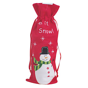 Cute Snowman Red Cotton Christmas Wine Bag