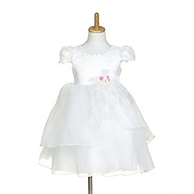 Sweet Short Sleeve Organza   Lace Wedding/Evening Flower Girl Dress With Flowers