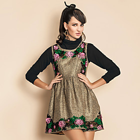 TS Luxurious Sleeveless Embroidery Gold Tweed Dress