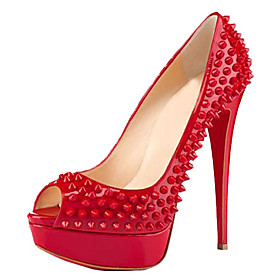 Patent Leather Stiletto Heel Peep Toe Pumps With Rivet Party / Evening Shoes