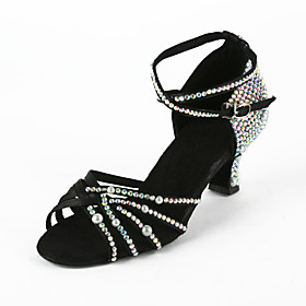 Women's Satin / Rhinestone Upper Ankle Strap Latin / Salsa Dance Shoes With Buckle