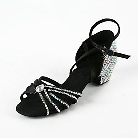 Women's Rhinestone / Satin Upper Ankle Strap Latin / Salsa Dance Performance Shoes With Buckle