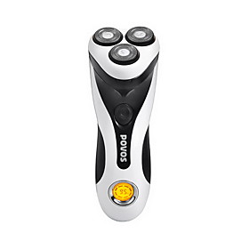 POVOS Metallic Waterproof 360-Degree Rotation Triple-Head Rotary Shaver with Pop-up Trimmer (White)