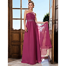 Sheath/Column One Shoulder Watteau Train Chiffon Evening Dress With Side Draping