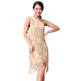 Performance Dancewear One-shoulder Chinlon with Tassels Latin Dance Dress More Colors