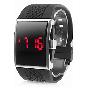 Square Silver Dial Black Silicone Band LED Wrist Watch