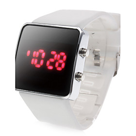 Unisex Sports Square Style Silicone LED Wrist Watch (White)