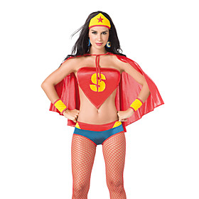 Sexy Super Women Red Nylon Sexy Costume(6 Pieces)