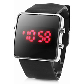 Unisex Silicone Style Sports Red LED Wrist Watch (Black)