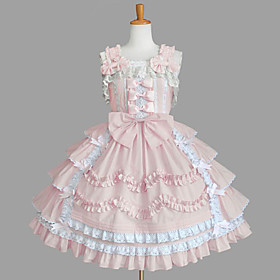 Sleeveless Knee-length Pink Cotton Aristocrat Lolita Dress