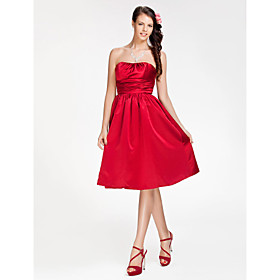 A-line Strapless Knee-length Satin Bridesmaid Dress