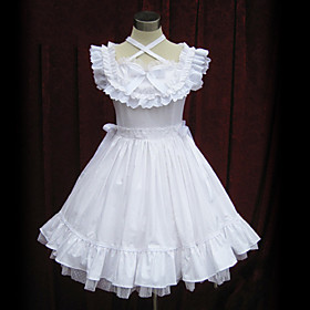 Sleeveless Knee-length White Cotton Country Lolita Dress