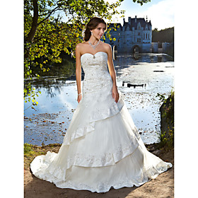 Ball Gown Sweetheart Chapel Train Tulle Satin Wedding Dress