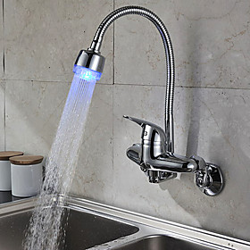 Chrome Finish Single Handle Color Changing LED Wall Mount Kitchen Faucet