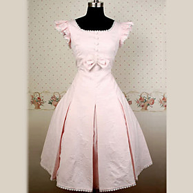 Sleeveless Knee-length Pink Cotton Classic Lolita Dress with Bow